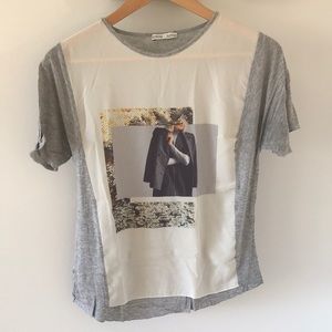 Zara | women’s graphic tee shirt grey and white size small